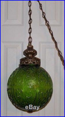 Vintage Hanging Green Glass Globe Swag Chain Ceiling Light Lamp