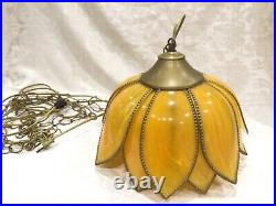 14 Retro Vintage Tulip Flower Petal Hanging Swag Lamp Faux Stained Glass Yellow