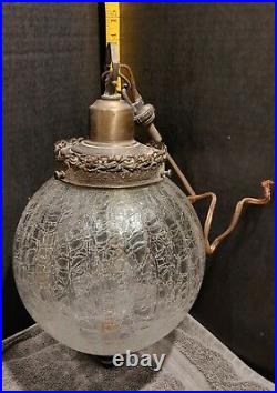 14 VTG Mid Century Hanging Pendant Lamp Light Clear Crackle Glass Orb Sphere