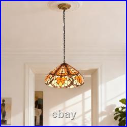 16''Antique Bronze Single Head Glass Lamp, Autumn Leaf Tiffany Pendant Light, New