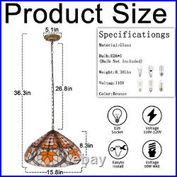 16''Antique Bronze Single Head Glass Lamp, Autumn Leaf Tiffany Pendant Light, New
