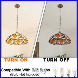 16''Antique Bronze Single Head Glass Lamp, Autumn Leaf Tiffany Pendant Light, New