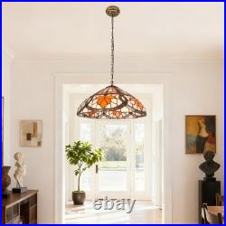 16''Antique Bronze Single Head Glass Lamp, Autumn Leaf Tiffany Pendant Light, New
