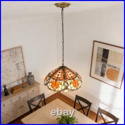 16''Antique Bronze Single Head Glass Lamp, Autumn Leaf Tiffany Pendant Light, New