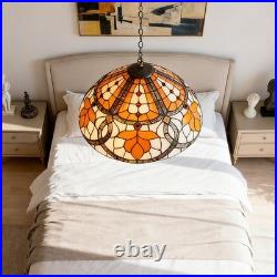 16''Antique Bronze Single Head Glass Lamp, Autumn Leaf Tiffany Pendant Light, New
