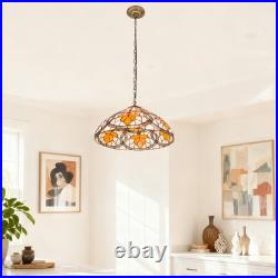 16''Antique Bronze Single Head Glass Lamp, Autumn Leaf Tiffany Pendant Light, New