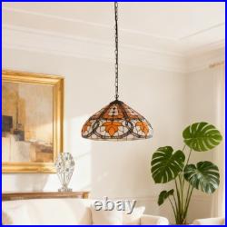 16''Antique Bronze Single Head Glass Lamp, Autumn Leaf Tiffany Pendant Light, New