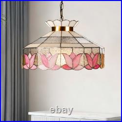 16 Inch Vintage Colored Single Head Glass Lamp, Bedroom Pink Lace Pendant Light