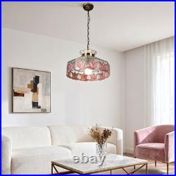 16 Inch Vintage Colored Single Head Glass Lamp, Bedroom Pink Lace Pendant Light