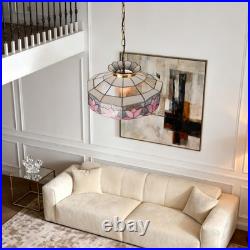 16 Inch Vintage Colored Single Head Glass Lamp, Bedroom Pink Lace Pendant Light