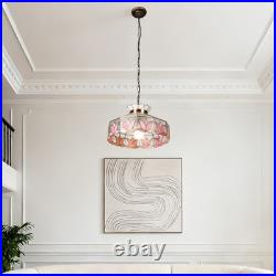 16 Inch Vintage Colored Single Head Glass Lamp, Bedroom Pink Lace Pendant Light