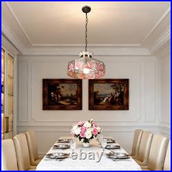 16 Inch Vintage Colored Single Head Glass Lamp, Bedroom Pink Lace Pendant Light