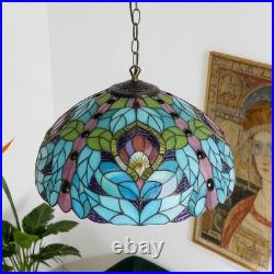 16 Inch Vintage Glass Lamp, Green Floral Tiffany Pendant Light, 1 Lamp Head, New
