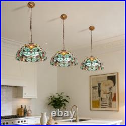 16 Inch Vintage Glass Lamp, Green Floral Tiffany Pendant Light, 1 Lamp Head, New