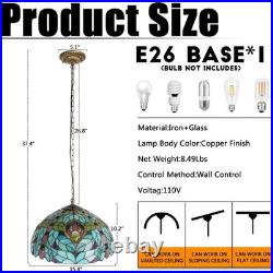 16 Inch Vintage Glass Lamp, Green Floral Tiffany Pendant Light, 1 Lamp Head, New