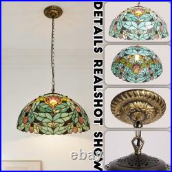 16 Inch Vintage Glass Lamp, Green Floral Tiffany Pendant Light, 1 Lamp Head, New