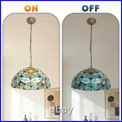 16 Inch Vintage Glass Lamp, Green Floral Tiffany Pendant Light, 1 Lamp Head, New