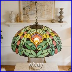 16 Inch Vintage Glass Lamp, Green Floral Tiffany Pendant Light, 1 Lamp Head, New