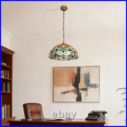 16 Inch Vintage Glass Lamp, Green Floral Tiffany Pendant Light, 1 Lamp Head, New