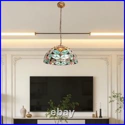 16 Inch Vintage Glass Lamp, Green Floral Tiffany Pendant Light, 1 Lamp Head, New