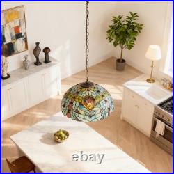 16 Inch Vintage Glass Lamp, Green Floral Tiffany Pendant Light, 1 Lamp Head, New