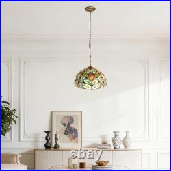 16 Inch Vintage Glass Lamp, Green Floral Tiffany Pendant Light, 1 Lamp Head, New
