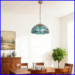 16 Inch Vintage Glass Lamp, Green Floral Tiffany Pendant Light, 1 Lamp Head, New