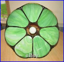 16 Vtg GREEN STAINED SLAG GLASS HANGING Lamp Tiffany Style Light Chandelier