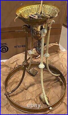 1856 Victorian Hanging Milk Glass Ornate Pendant Light Brass Copper Fixture