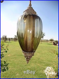 18812 Vintage Mid Century Smoke Glass HANGING CEILING LIGHT MCM Swag Lamp