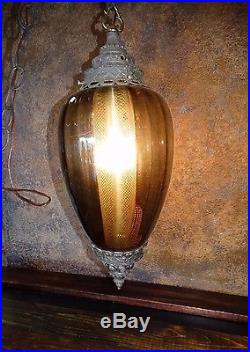 18812 Vintage Mid Century Smoke Glass HANGING CEILING LIGHT MCM Swag Lamp