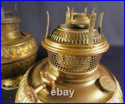1890's Set 3 B&H Fancy Brass Kerosene Oil Fonts for Hanging or Wall Mount Lamps