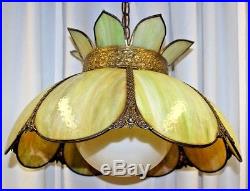 18 Vintage Slag Glass Hanging Lamp Lotus Design Pomona Color
