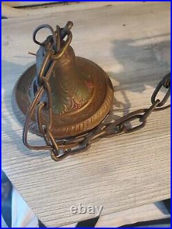 1920's Hallway Vestibule Hanging Swag Pendant Lantern Lamp Amber Glass Repowered