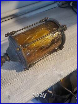 1920's Hallway Vestibule Hanging Swag Pendant Lantern Lamp Amber Glass Repowered