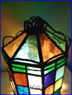 1920s Stained Colored Glass Hanging Lantern Light Denmark 9 1/2 By 6 1/2 1920s Stained Colored Glass Hanging Lantern Light Denmark 9 1/2 By 6 1/2