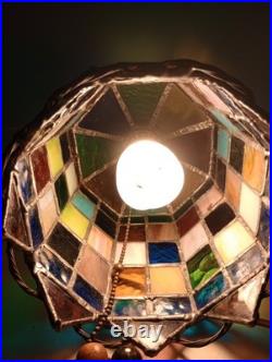 1920s Stained Colored Glass Hanging Lantern Light Denmark 9 1/2 By 6 1/2