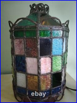 1920s Stained Colored Glass Hanging Lantern Light Denmark 9 1/2 By 6 1/2 1920s Stained Colored Glass Hanging Lantern Light Denmark 9 1/2 By 6 1/2