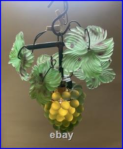1930's Pendant Lamp Czechoslovakian Glass Grapes with Leafs WINE CELLAR LIGHT