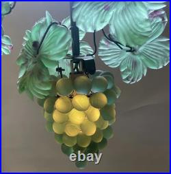 1930's Pendant Lamp Czechoslovakian Glass Grapes with Leafs WINE CELLAR LIGHT