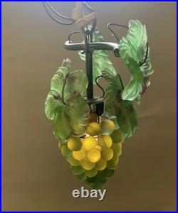 1930's Pendant Lamp Czechoslovakian Glass Grapes with Leafs WINE CELLAR LIGHT