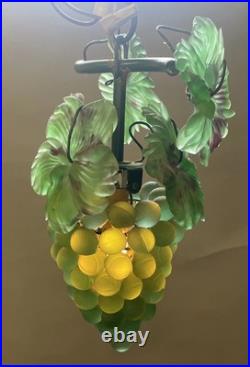 1930's Pendant Lamp Czechoslovakian Glass Grapes with Leafs WINE CELLAR LIGHT