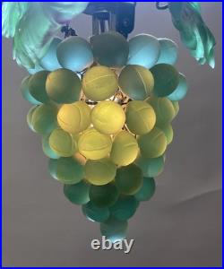 1930's Pendant Lamp Czechoslovakian Glass Grapes with Leafs WINE CELLAR LIGHT