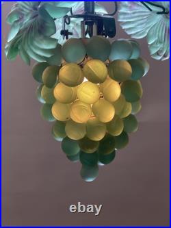 1930's Pendant Lamp Czechoslovakian Glass Grapes with Leafs WINE CELLAR LIGHT