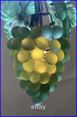 1930's Pendant Lamp Czechoslovakian Glass Grapes with Leafs WINE CELLAR LIGHT