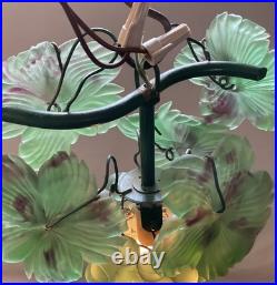 1930's Pendant Lamp Czechoslovakian Glass Grapes with Leafs WINE CELLAR LIGHT