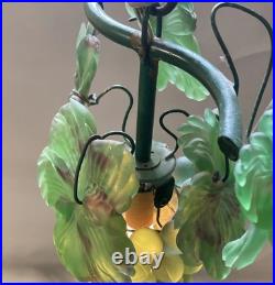 1930's Pendant Lamp Czechoslovakian Glass Grapes with Leafs WINE CELLAR LIGHT