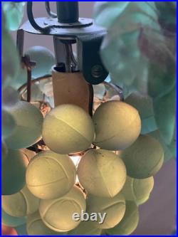 1930's Pendant Lamp Czechoslovakian Glass Grapes with Leafs WINE CELLAR LIGHT