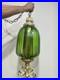 1960's Ribbed Green Glass Swag Lamp Green Glass and Ornate Metal Pendant Lamp