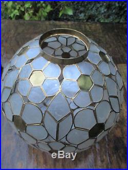 1960's Vintage Capiz Shell Brass Sphere Flower Shade Hanging Pendant Light Lamp
